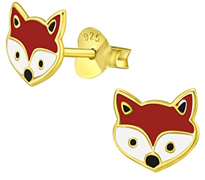 Laimons Mädchen Kids Kinder-Ohrstecker Ohrringe Kinderschmuck Fuchs 7mm braun rotbraun aus Sterling Silber 925 vergoldet