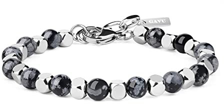 GAVU Geschenke Kristall Armband Perlen Armband aus Schneeflocken Obsidian und Edelstahlperlen