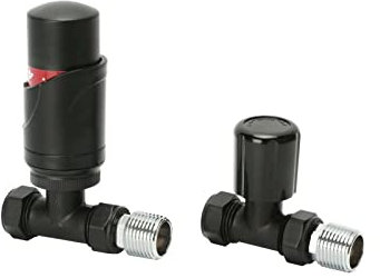 Radiator Valves Thermostatic Radiator Valves Angled or Straight Lockshield UK Valve 1/2 x 15mm (Straight Black)