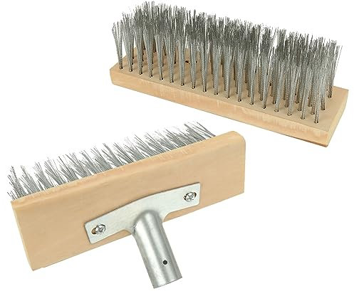 YAYODS 2 Pack 8 Wire Broom Head Stiff Steel Brush, Yard Sweeping Brush Heavy Duty Outdoor, Hard Brush for Garden Deck Scrub Patio Path Drives Weed Remover