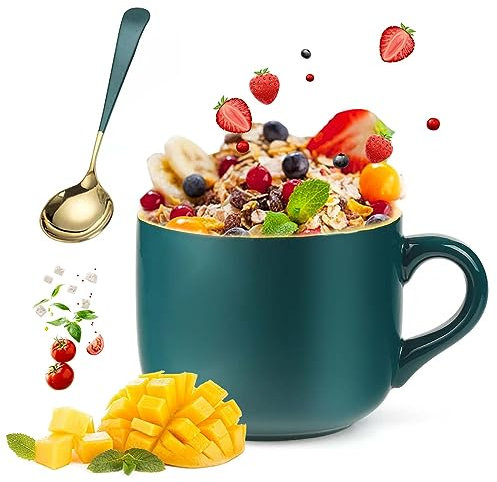 Tasse à Café XXL 650 ML - Mug en Céramique avec Cuillère, Bol Céréales avec Anse - Grande Tasse pour Cappuccino et Petit Déjeuner