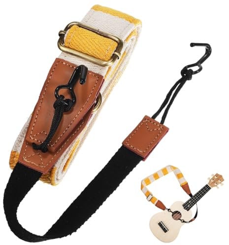 Vaguelly Adjustable Ukulele Strap No Drill Design with Double J Hook Clip Comfortable Shoulder Belt for All Ukulele Sizes Yellow Plaid