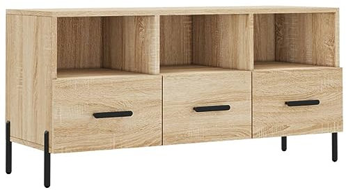 vidaXL TV Schrank, Fernsehschrank mit 3 Schubladen, Fernsehtisch für Wohnzimmer, Lowboard Sideboard TV Ständer TV Gerät, Sonoma Eiche Holzwerkstoff