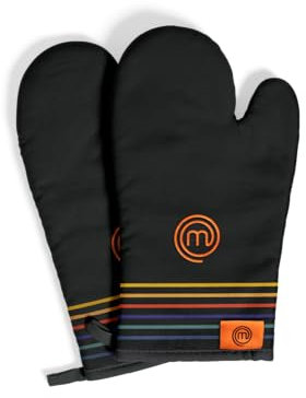 MasterChef Maniques Cuisine, Gants Four Anti Chaleur Jusqu'à 250°C, Logo Brodé, 100% Coton, avec Le Logo et l'attache de Suspension, 1 Paire, Multicolor
