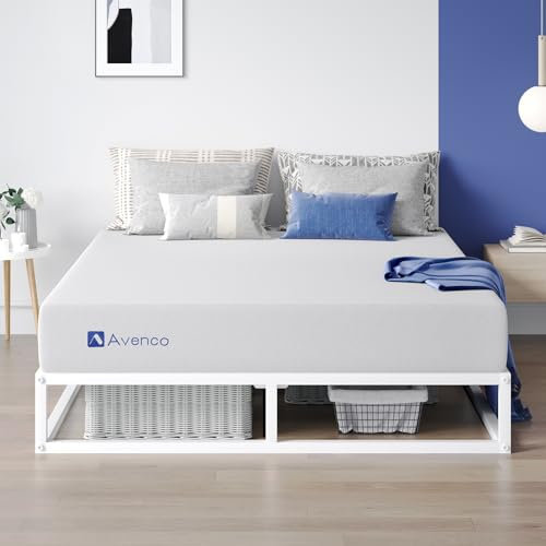 Avenco Sommier 140 x 190 cm, Cadre de lit Plateforme, Hauteur de 25 cm, Structure écologique en Acier avec Lattes de peuplier, Anti-Bruit et Facile à Monter, Noir