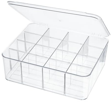ZEXALOR Socks Underwear Drawer Organzier Dividers, 16 Compartment Removable Divided Plastic Storage Bin with Lid, Storage Organizer for Scarves Ties Bras, Clear Light Gray Dresser Drawer Organizers