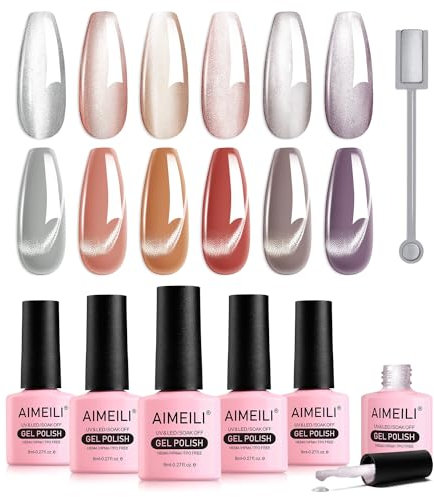AIMEILI Cat Eye UV Gel Set - 6 Farben Nagellack Mit Magnet, Soak Off UV Nagellack - 8ml, 6-62