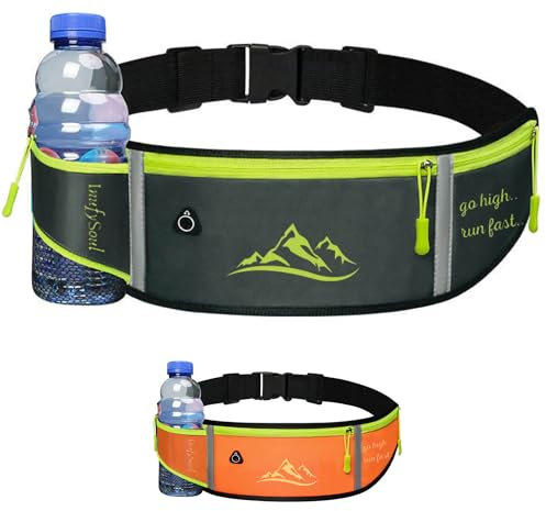 InufySoul® Marsupio Running Donna - Uomo - Cintura da Corsa Porta Cellulare - Marsupio Sportivo con Strisce Riflettenti e Foro per Cuffie - Running belt (grigio)