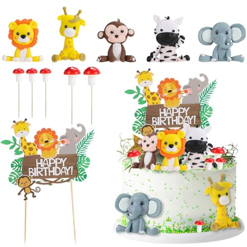 Radsocken 11 PCS Jungle Animal Cake Toppers,Animals Happy Birthday Cake Toppers Cake Decorations,Jungle Animal Birthday Cupcake Toppers for Kids Boy Girl, Birthday Shower Party Supplies