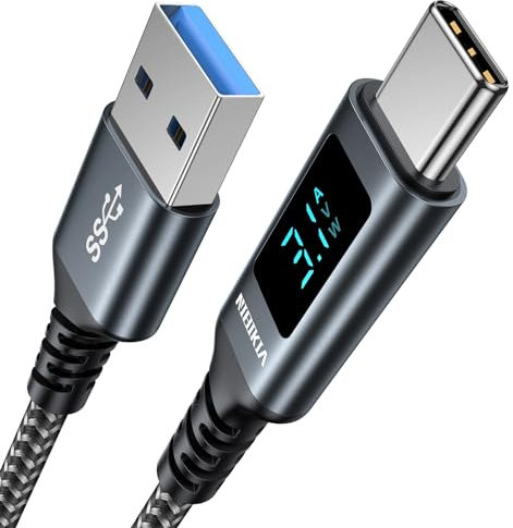 USB C Kabel 2M 3.1A Schnellladekabel USB C, QC 3.0 & USB 3.0 5Gbps Datenrate with LED Display, Kompatibel mit iPhone 15/15 Pro, MacBook Pro/Air, iPad Pro/Air, Samsung Galaxy S23 S22