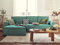 Bestmobilier Dellia – Ecksofa beidseitig montierbar mit Schlaffunktion – mit Bettkasten – aus Cord – 4-Sitzer Blau