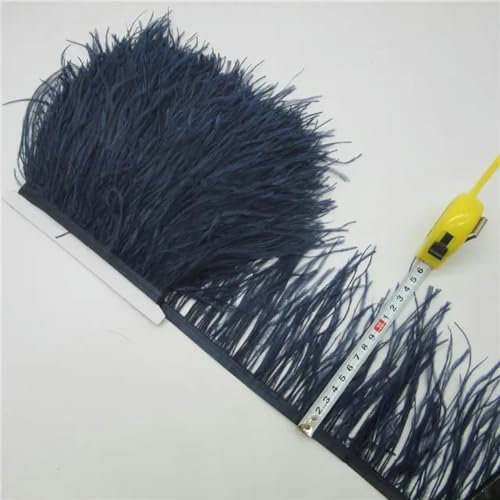 Venta al por mayor Cinta de plumas de avestruz natural de 10 yardas, longitud 10-15 cm Flecos de adorno de plumas Disfraces de bricolaje Accesorios de ropa de costura-Azul marino-10 yardas