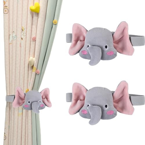 Binblin 2PCS Abrazaderas Cortinas,Abrazaderas Cortinas Infantiles,Sujeta Cortinas Bonito Elefante para la Decoración del Dormitorio de los niños para Que Duerman Cómodamente
