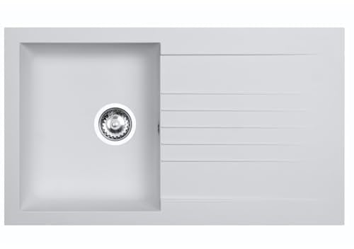 Liquida KAVL860WH 1.0 Bowl Composite Reversible White Kitchen Sink and Waste Kit