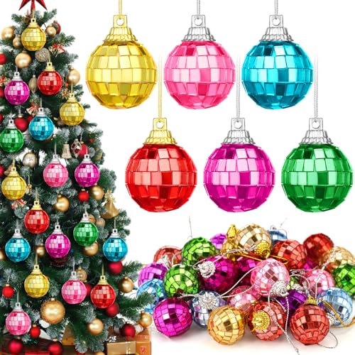 Mini-Discokugeln, Regenbogen-Discokugeln, Weihnachtsschmuck, bunt, 3 cm, kleine Spiegel-Discokugeln für Weihnachtsbaumdekoration, Hochzeit, Geburtstag, 30 Stück