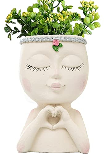 Aizuoni Blumentopf Für Mädchen, Blumentöpfe Für Zimmerpflanzen, Blumentopfkopf Für Mädchen, Sukkulenten-Übertopf, Süße Harz-Sukkulenten, Pflanzgefäße, Töpfe Für Esszimmer, Fenster