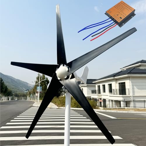 ZHOZHUT 800W / 1000W / 1200W Kit di Generatore Eolico 12V / 24V / 48V Generatore di Vento Orizzontale con Regolatore MPPT E 5 Pale Nere, 2,5m/s velocità del Vento All'Avvio, per Terrazze,1000w,24V
