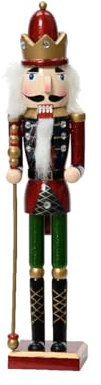 Kaemingk Nussknacker aus Holz 38cm 1 Stück klassisch mit Zepter König Figur Weihnachtsfigur Dekofigur für Weihnachten Winter Fensterbank Regal Advent Vintage Weihnachtsdeko Deko
