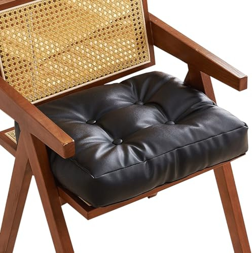Leder Stuhlkissen 40x40/45X45 Sitzkissen Schwarz/Braun Outdoor Indoor- Wasserdichte Sitzpolster für Sitzauflage Matratzenkissen Sesselkissen Dicke Polsterung Bodenkissen(M6,45X45X7CM(18X18X3IN))