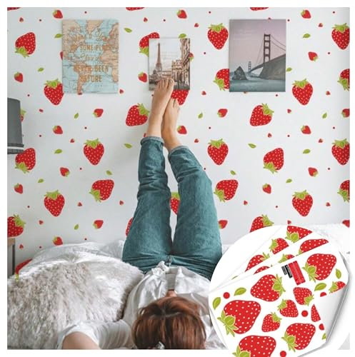 WandSticker4U®- [3 hojas] Pegatinas pared infantiles FRESAS I vinilo adhesivo pared infantil niña y niño fruta I DIY decoración cocina habitación bebé infantil niños muebles y nevera guardería