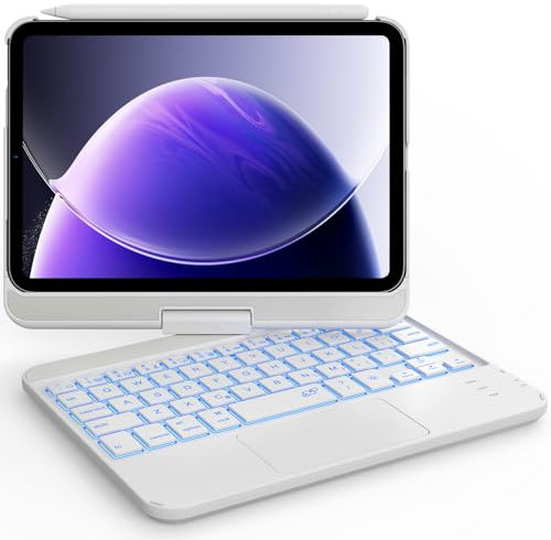 GreenLaw Custodia per tastiera per iPad Mini 7 (2024) e Mini 6 (2021) 8,3 pollici, tastiera touchpad con retroilluminazione a 7 colori, ricaricabile di tipo C, custodia per tastiera girevole a 360°,