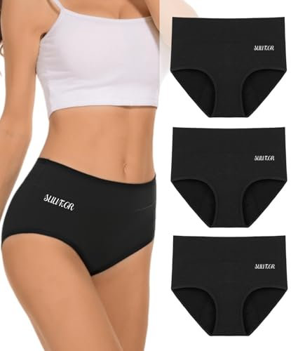 SUUFOR Mutande Mestruali Donna 60ML, Mutanda Mestruale ad Alta Assorbenza, Cotone Vita Alta Slip Mestruali Donna (3 Pezzi) XL