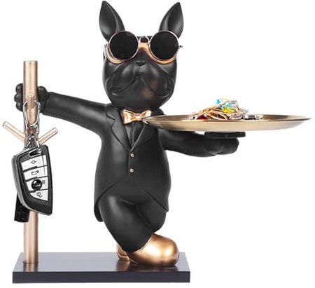 BONJUME Bulldogge Statue, Bulldogge Skulptur Deko Bulldogge Tablett Deko Schlüssel Harz Bulldogge Figur Skulptur Schlüsselschale Schlüsselbonbons Schmuck Aufbewahrungsbox Für Flur Wohnzimmer Büro