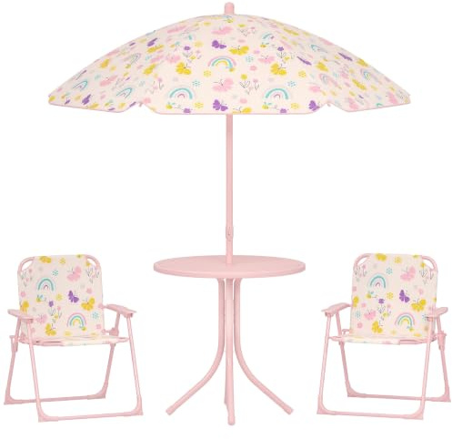 AIYAPLAY Set da Giardino 4 Pezzi per Bambini con Ombrellone 2-5 Anni Rosa
