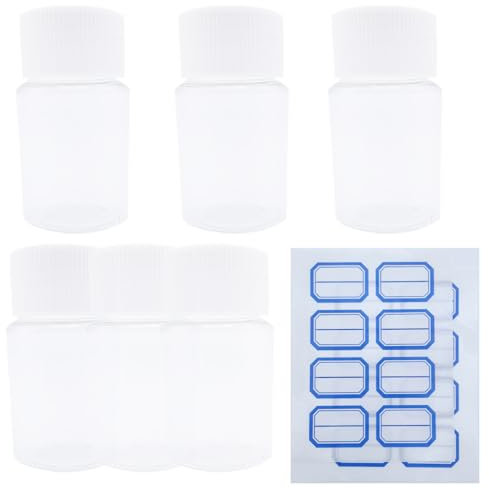 Amazleer 6 Pcs Clear Pill Botles, 30ml Empty Medicine Organizers Storage Containers with Leak Proof Caps with Toiletries Counter Labels Reagent Bottle, Small Travel Pill Case (Clear, 30 ML)