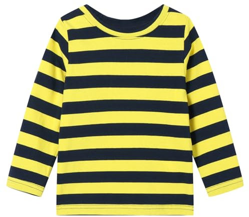 Mud Kingdom Toddler Boys T-Shirt Striped Long Sleeve Tees for Boy Crewneck Tops Cotton Navy Blue Stripe Yellow 3 Years