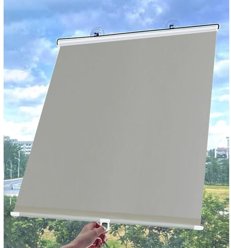 Estores Enrollables Blackout Con Ventosa,Cortinas Opacas Sin Taladrar,Persianas Enrollables Parasol Retráctiles,Estores Enrollables De Ventanas,Persianas Térmicos Temporales,grey-80x125cm/31*49in