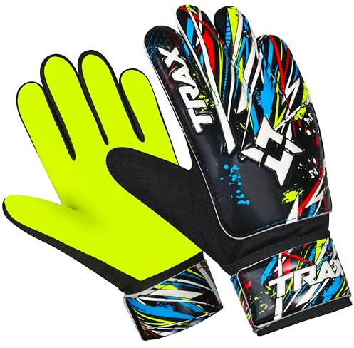 TRAX SPORTS Goalkeeper Gloves for Children Boys Youth,Football Goalkeeper Gloves (Fluroscent Yellow, Size 5 Suitable for 9 to 12 Years Old)