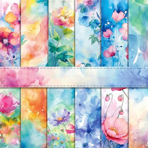 Scrapbook Papier 30x30 cm Scrapbook Bastelpapier mit Blumen Muster, Bunt Scrapbooking Papier Frühling Motivpapier, 24 Blatt Doppelseitiges Dekorpapier für Journal Scrapbooking