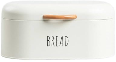 HOMLA BREADLY Brotkasten Creme 33x18x15cm Retro-Design Edelstahl mit Holzgriff