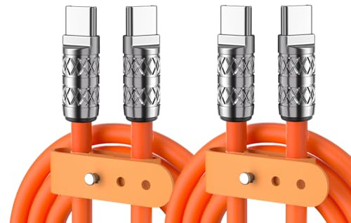 REFLEX POWER Orange 2Meter Twin Pack USB-C Charger Cable, Soft Silicone, Zinc Alloy Connectors, 5A/100W PD, 480Mbps Data Transfer, Fast Type-C to C Charging Power for iPhone/Android/Ipads