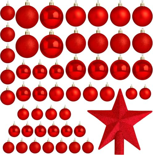 EcoNour Christbaumkugeln, 50 Stück, Rot – Bruchsicheres Set für Weihnachtsdekoration und Weihnachtsbaumschmuck