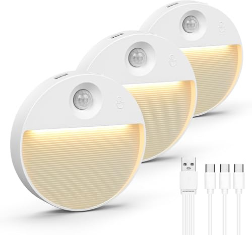 Onumii Motion Sensor Night Light LED Stair Light USB Rechargeable for Wardrobe, Cupboard, Bedroom, Hallway, Toilet - Auto On/Off, Wireless Stick-On Magnetic Light (3 Pack)