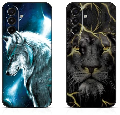 DiaryTown 2 Stück Samsung Galaxy A17 5G Hülle Tier Muster Motiv Handyhülle Weich TPU Silikon Schwarz Case Kratzfest Stoßfeste Schutzhülle Ultra Dünn Cover - Wolf & Löwe