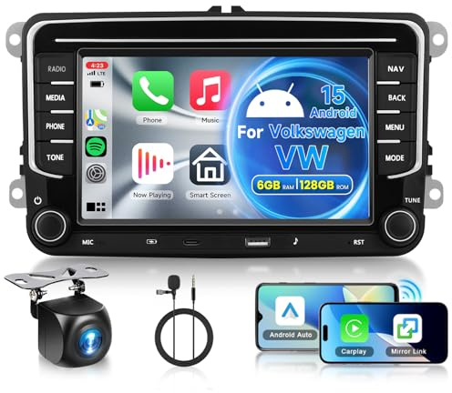 Hodozzy 6G+128G 8-Core Android Autoradio per VW Golf Passat Seat Skoda Jetta Polo Caddy Touran Tiguan T5 Bluetooth GPS, 2 Din 7 Pollici Touchscreen Radio con CarPlay Android Auto, WiFi DSP FM RDS