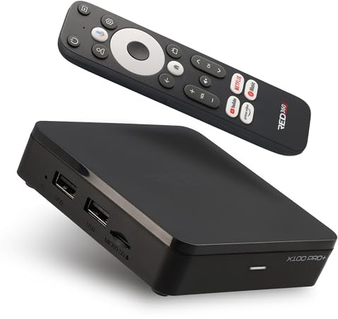 RED 360 X100 PRO+ 4K Streaming Box mit Google TV OS, Android TV 12, Amlogic S905Y4, 2GB RAM, 32GB Speicher, WLAN 5, Bluetooth 5.0, HDMI 2.1