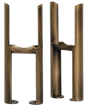 Go Bathrooms Double Radiator Feet Pair Antique Brass Mount | Heavy-duty floor mounting feet set designed for 2-column cast iron style radiators in antique brass.