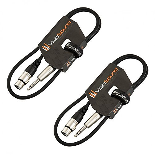 VisioSound 2 x Female XLR to 6.35mm Stereo Jack Lead/Balanced Signal Patch Cable / 2 Pack 1m Black/Black