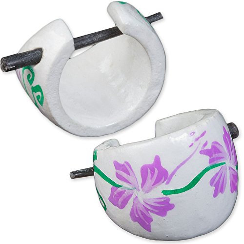 viva-adorno® 1 Paar Holzohrringe Damenohrringe Creolen Hawaii Blumen Blüten Horn Pin verschiedene Designs CC249, Lila