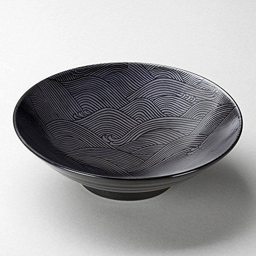 Mino Ware Japanische Seigaiha Blue Ocean Wave Keramik Servierschale schwarz