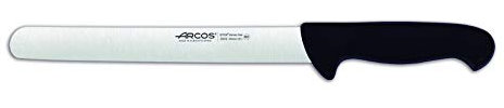 Arcos Serie 2900 - Caja 6 uds Cuchillo Fiambre - Hoja de Acero Inoxidable NITRUM de 250 mm - Mango inyectado en Polipropileno Color negro (6 UDS)
