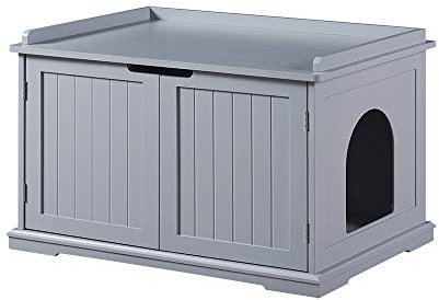 Unipaws Cat Litter Box Enclosure, Litter Tray Cover, Washroom Storage Bench, Indoor Cat House, Sturdy Wooden Structure Furniture, Easy Assembly, Fit Most of Litter Box, Grey