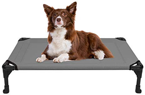 Veehoo Hundeliege Outdoor, Erhöhtes Hund Haustierbett Hundebett Outdoor Grosse Hunde aus Waschbar & Dauerhaft Textilene Netzstoff für Innen Außenbereich, Grau L 81 x B 64 x H 18 cm