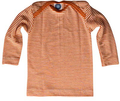 Cosilana, Baby Unterhemd Langarm, 70% Wolle 30% Seide (Orange/Natur, 62-68)