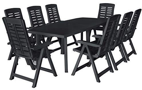 Festnight 9-TLG. Garten-Essgruppe | Kunststoff Sitzgruppe 8+1 | Gartengarnitur Sitzgarnitur | Gartenset Essgruppe | Terrassenmöbel Gartenmöbel | Gartenmöbelset | Anthrazit Kunststoff