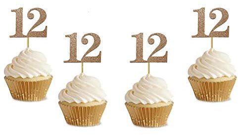 20 Pack of Number12 Cupcake Toppers Glitter Rose Gold 12th Birthday Party Anniversary Party Cupcake Toppers
